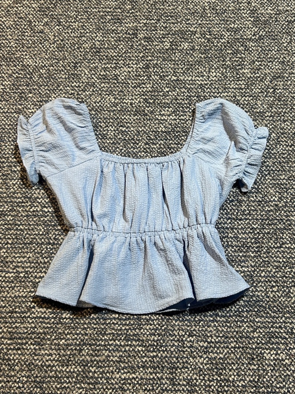 Sadie & Sage Light Blue Square Neck Puff Sleeve Peplum Top